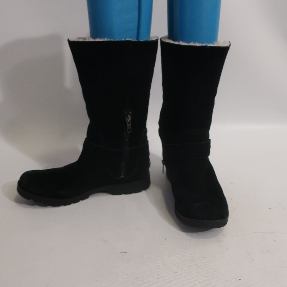 UGG Black Suede Mid-Calf Winter Zip Boots